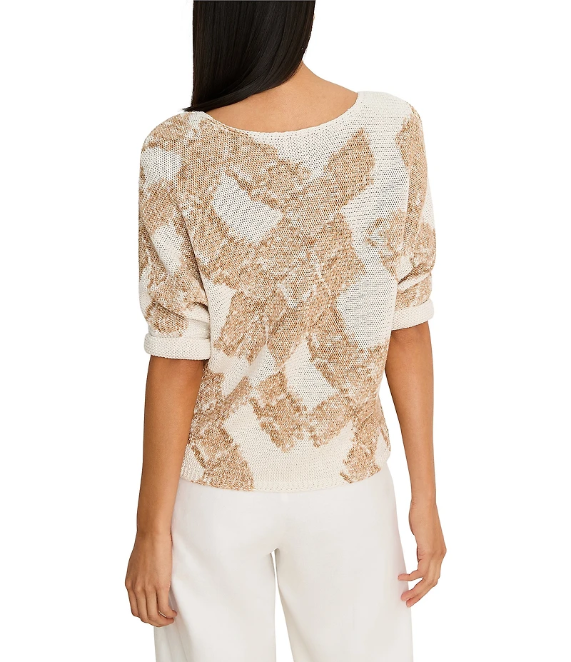 NIC + ZOE Cobblestone Stamp Round Neck Short Dolman Sleeve Top