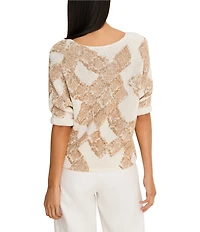 NIC + ZOE Cobblestone Stamp Round Neck Short Dolman Sleeve Top