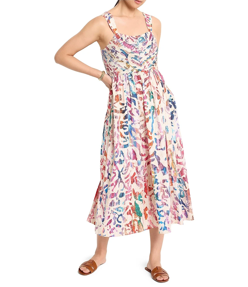 NIC + ZOE Color Wash Sarah Square Neck Sleeveless Fit-And-Flare Midi Dress