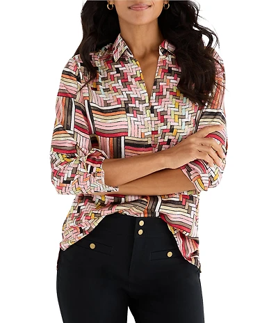 NIC + ZOE Colorweave Shirt Collar Long Sleeve Button Front Shirt