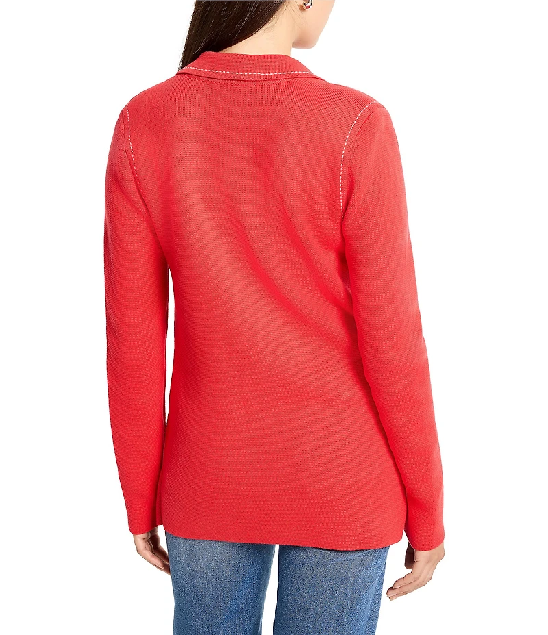 NIC + ZOE Contrast Stitch Knit Notch Lapel Long Sleeve Blazer