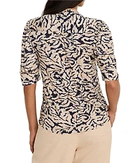 NIC + ZOE Contrast Swirl Split Neck Elbow Sleeve Top