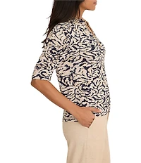 NIC + ZOE Contrast Swirl Split Neck Elbow Sleeve Top