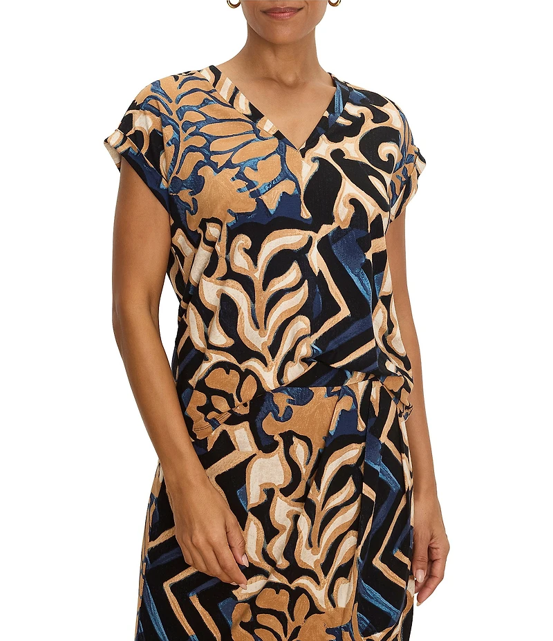 NIC + ZOE Coordinating Deco Bloom Print V-Neck Cap Sleeve Top