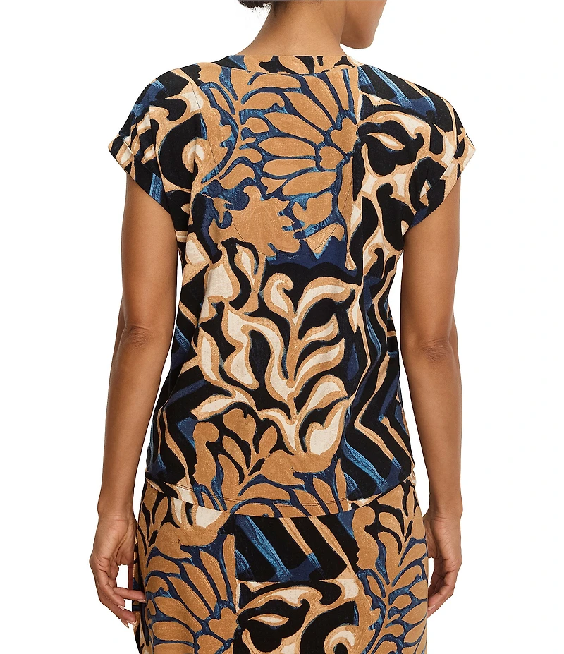 NIC + ZOE Coordinating Deco Bloom Print V-Neck Cap Sleeve Top