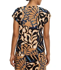 NIC + ZOE Coordinating Deco Bloom Print V-Neck Cap Sleeve Top
