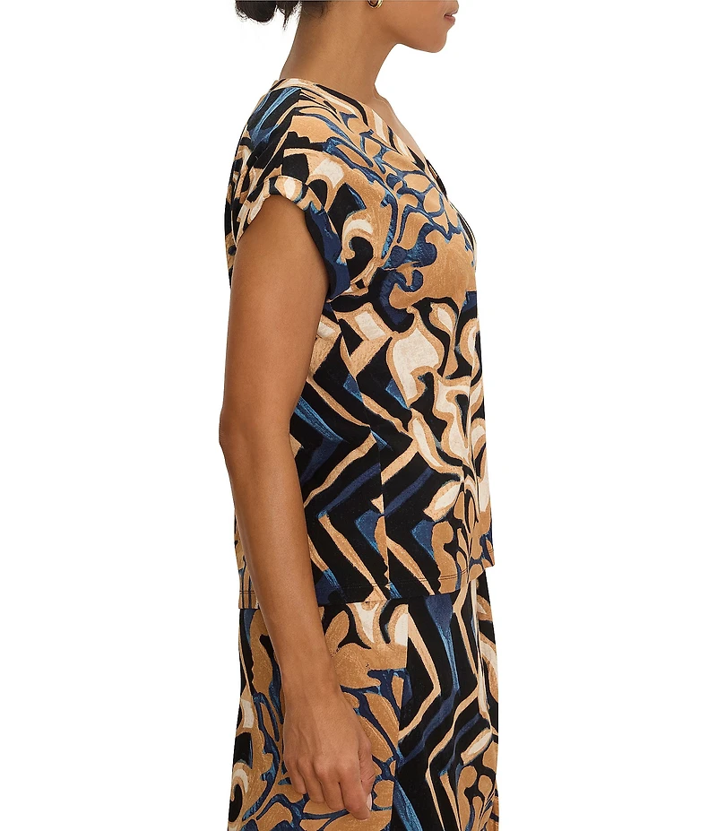 NIC + ZOE Coordinating Deco Bloom Print V-Neck Cap Sleeve Top