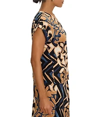 NIC + ZOE Coordinating Deco Bloom Print V-Neck Cap Sleeve Top