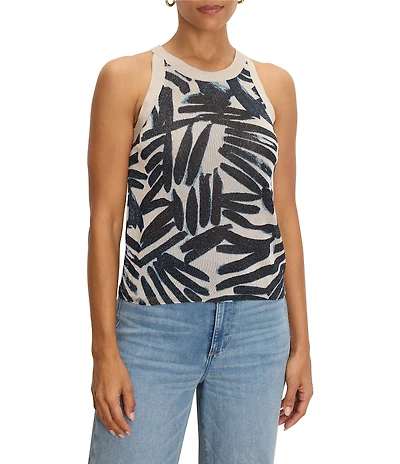 NIC + ZOE Coordinating Palms Print Crew Neck Sleeveless Sweater Tank