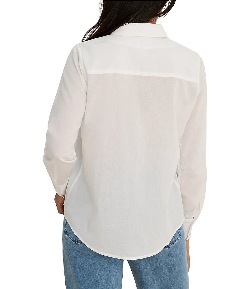 NIC + ZOE Cotton Lawn Point Collar Long Sleeve Ruffle Trim Button-Front Shirt