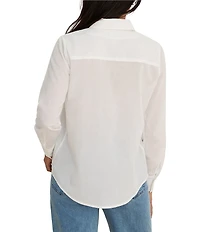 NIC + ZOE Cotton Lawn Point Collar Long Sleeve Ruffle Trim Button-Front Shirt