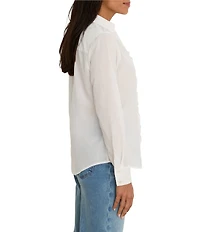 NIC + ZOE Cotton Lawn Point Collar Long Sleeve Ruffle Trim Button-Front Shirt