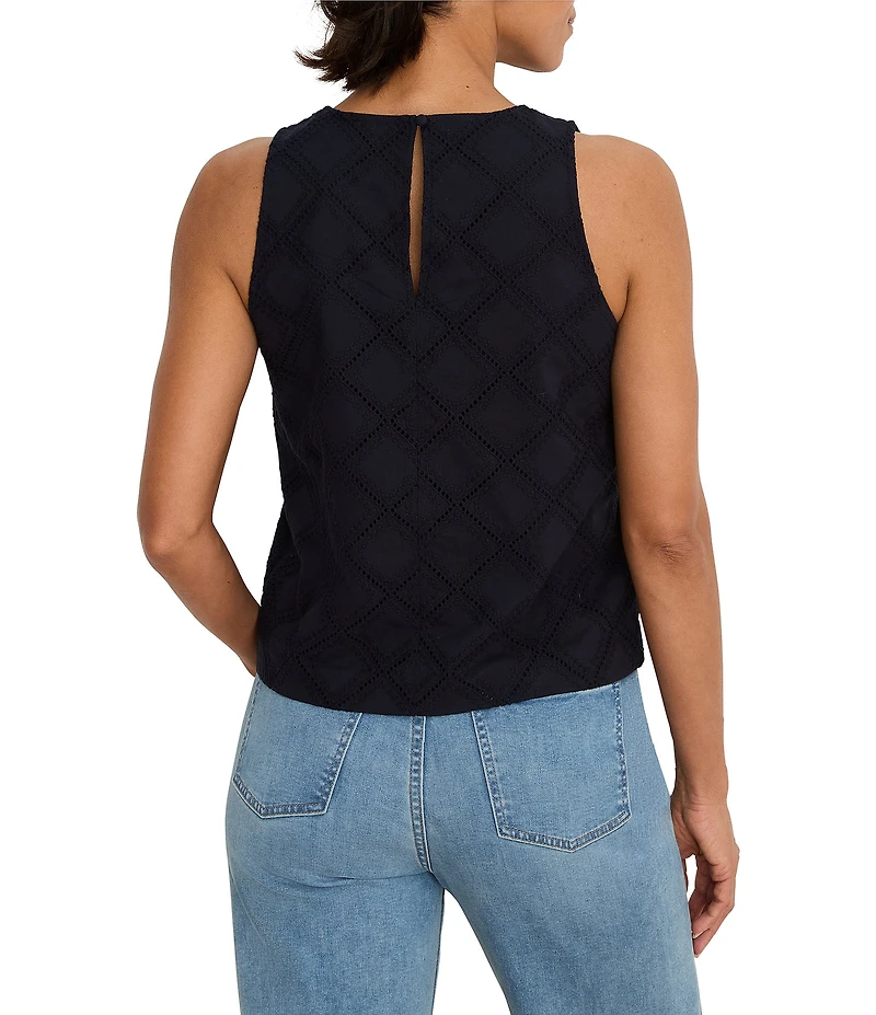 NIC + ZOE Cotton Lawn Round Neck Sleeveless Diamond Eyelet Top