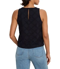 NIC + ZOE Cotton Lawn Round Neck Sleeveless Diamond Eyelet Top