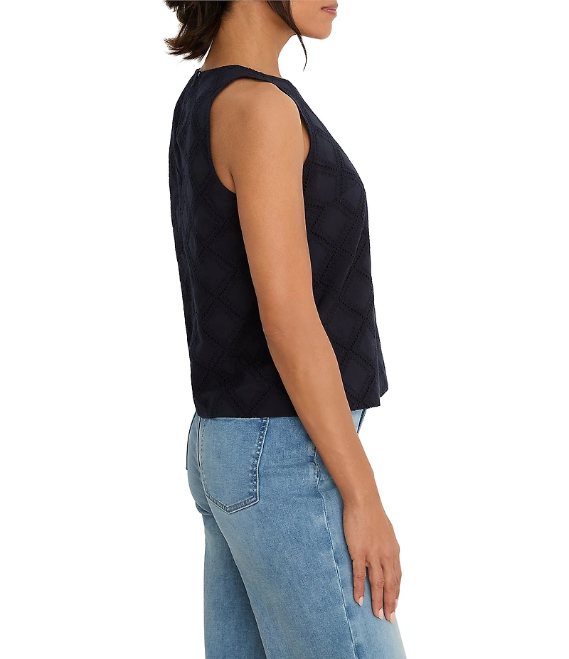 NIC + ZOE Cotton Lawn Round Neck Sleeveless Diamond Eyelet Top