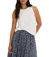 NIC + ZOE Cotton Lawn Round Neck Sleeveless Diamond Eyelet Top