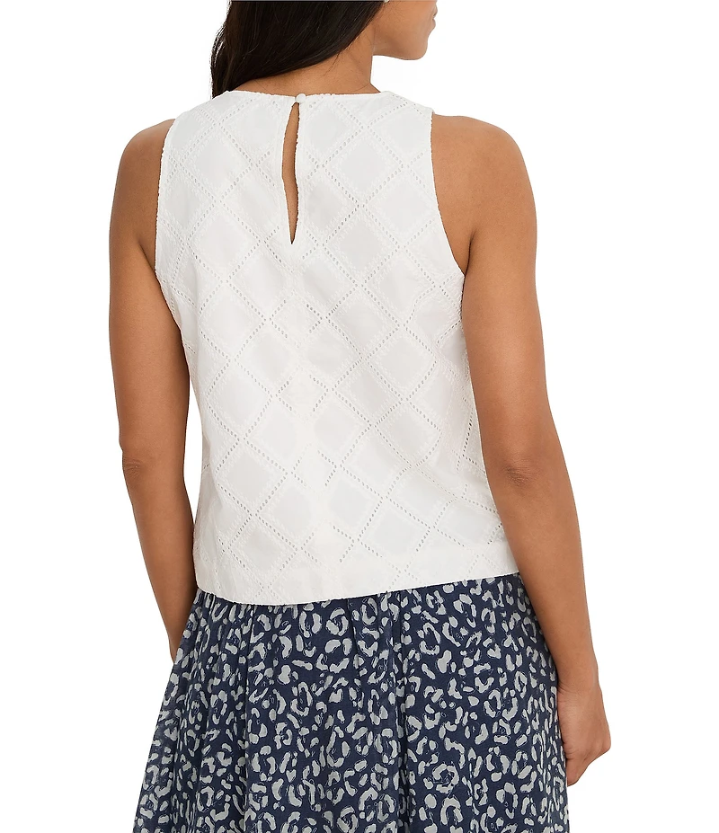 NIC + ZOE Cotton Lawn Round Neck Sleeveless Diamond Eyelet Top