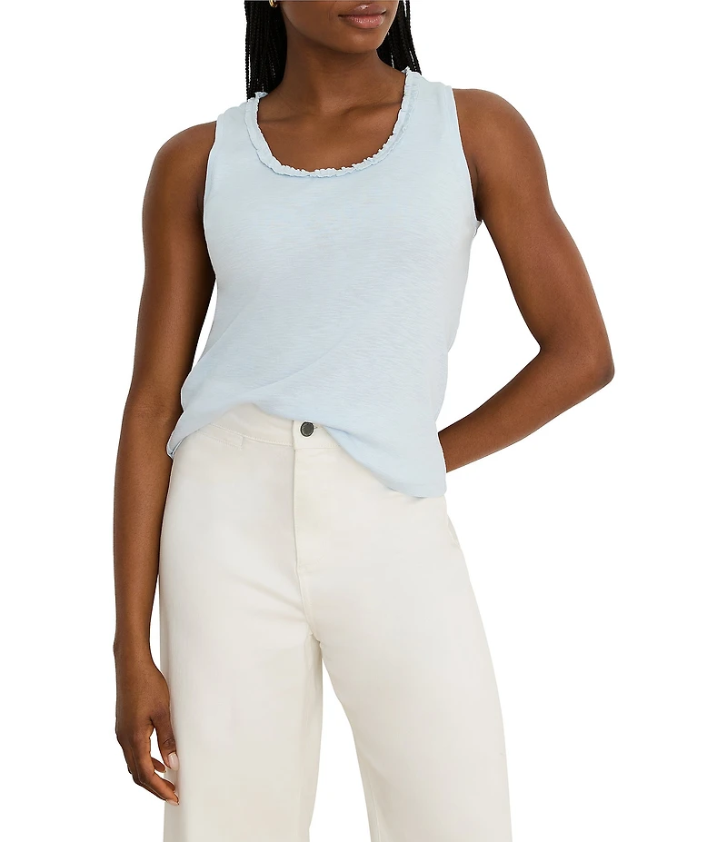 NIC + ZOE Cotton Slub Knit Ruffle Scoop Neck Sleeveless Tank