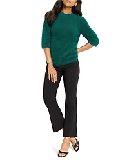 NIC + ZOE Cozy Chic Fuzzy Knit Round Neck Elbow Sleeve Sweater