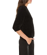 NIC + ZOE Cozy Chic Fuzzy Knit Round Neck Elbow Sleeve Sweater