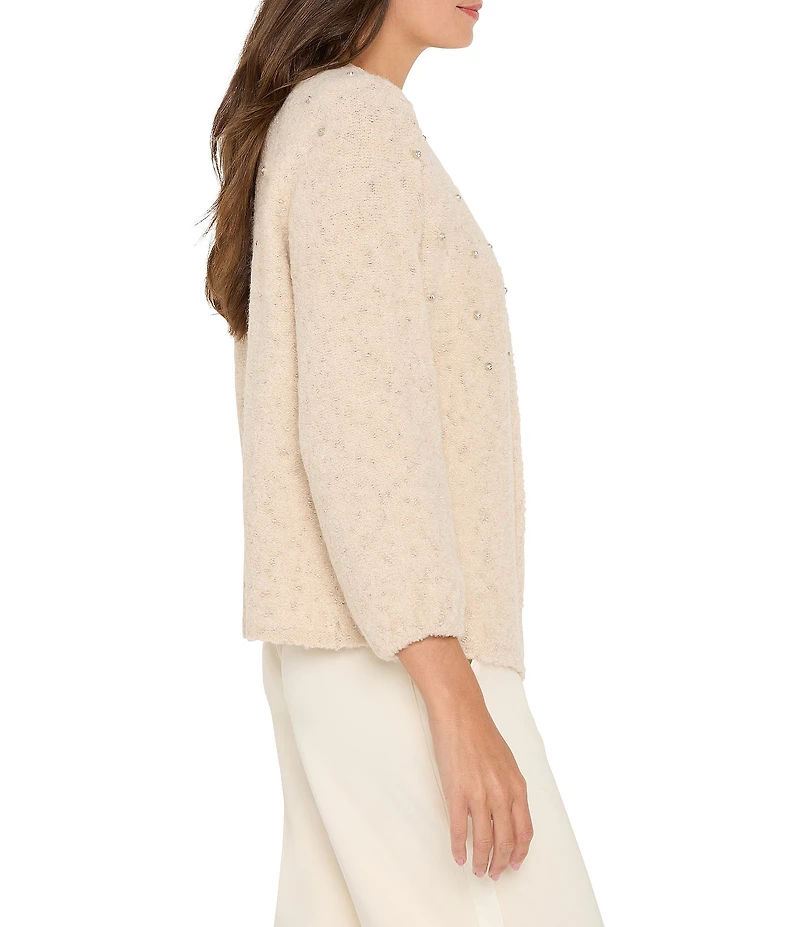 NIC + ZOE Cozy Lurex Nep Round Neck 3/4 Sleeve Rhinestone Cardigan