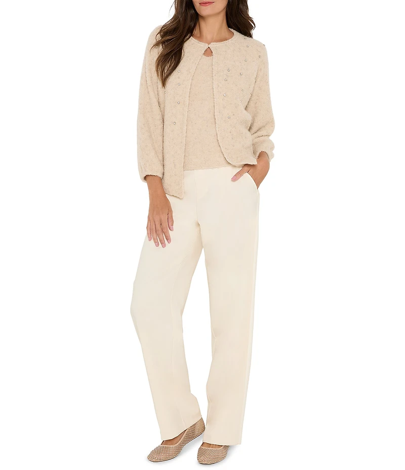 NIC + ZOE Cozy Lurex Nep Round Neck 3/4 Sleeve Rhinestone Cardigan