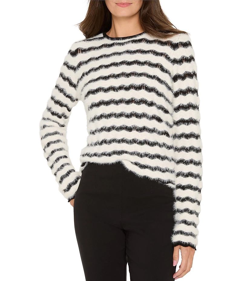 NIC + ZOE Cozy Waves Striped Knit Round Neck Long Sleeve Sweater