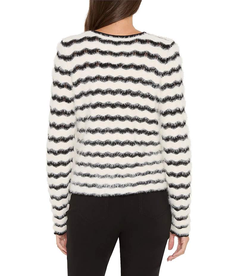 NIC + ZOE Cozy Waves Striped Knit Round Neck Long Sleeve Sweater