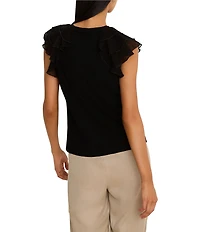 NIC + ZOE Crew Neck Layered Ruffle Chiffon Cap Sleeve Drift Top