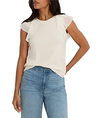 NIC + ZOE Crew Neck Layered Ruffle Chiffon Cap Sleeve Drift Top