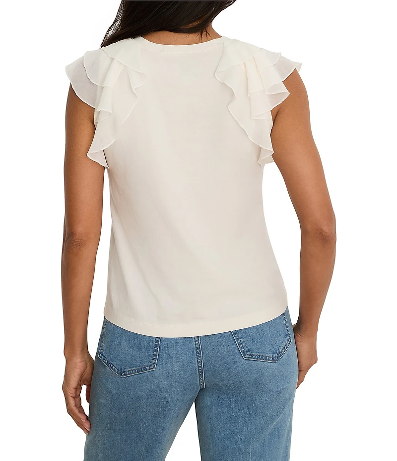 NIC + ZOE Crew Neck Layered Ruffle Chiffon Cap Sleeve Drift Top