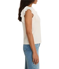 NIC + ZOE Crew Neck Layered Ruffle Chiffon Cap Sleeve Drift Top