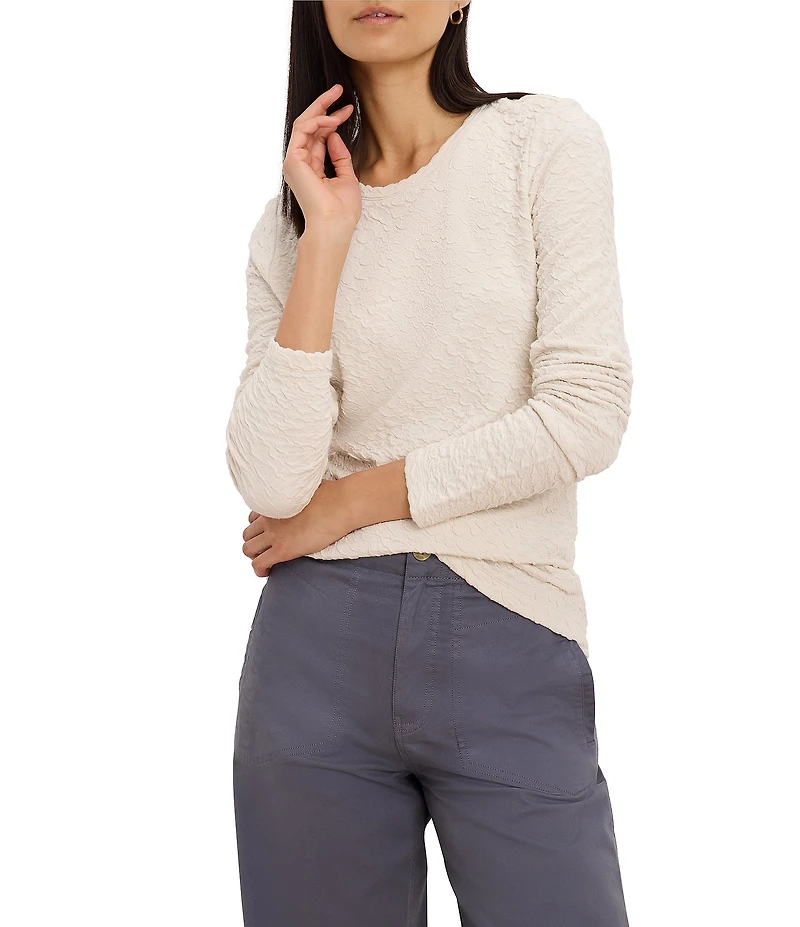 NIC + ZOE Crinkle Knit Textured Crew Neck Long Sleeve Fitted Top