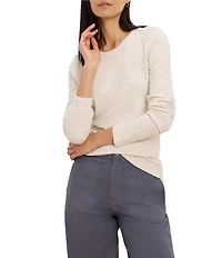 NIC + ZOE Crinkle Knit Textured Crew Neck Long Sleeve Fitted Top
