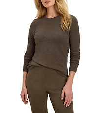 NIC + ZOE Crinkle Knit Textured Crew Neck Long Sleeve Fitted Top