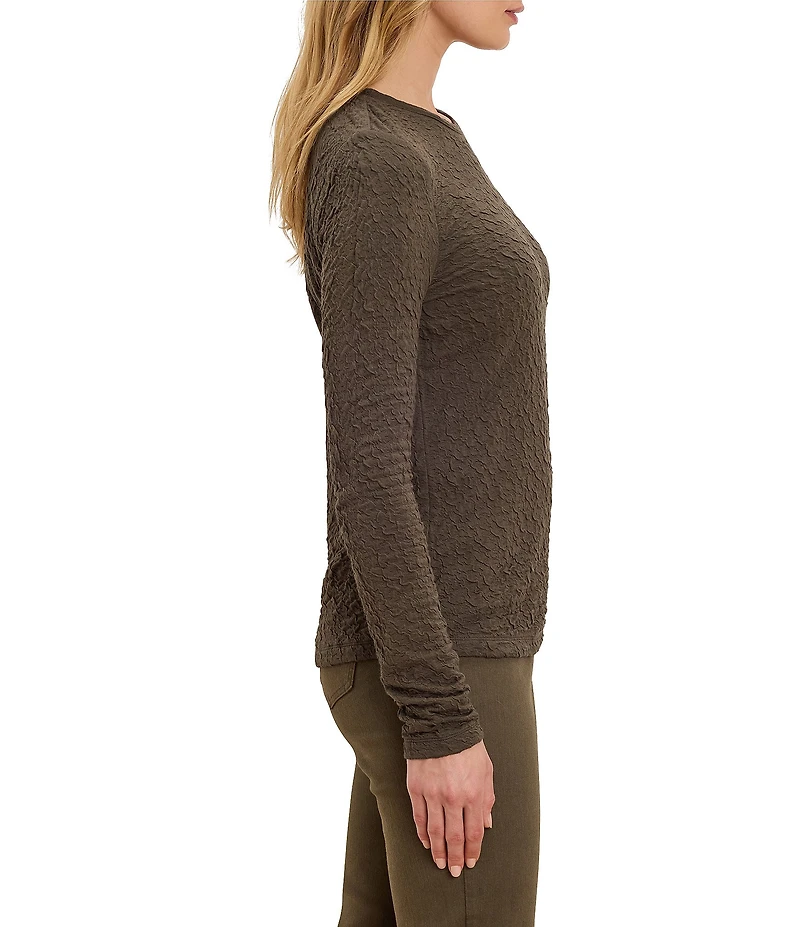 NIC + ZOE Crinkle Knit Textured Crew Neck Long Sleeve Fitted Top