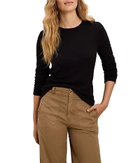 NIC + ZOE Crinkle Knit Textured Crew Neck Long Sleeve Fitted Top