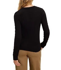 NIC + ZOE Crinkle Knit Textured Crew Neck Long Sleeve Fitted Top