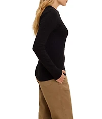 NIC + ZOE Crinkle Knit Textured Crew Neck Long Sleeve Fitted Top