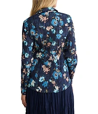 NIC + ZOE Crinkled Glowy Floral Point Collar Long Sleeve Button Front Shirt