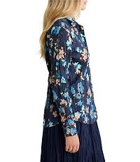 NIC + ZOE Crinkled Glowy Floral Point Collar Long Sleeve Button Front Shirt