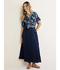 NIC + ZOE Crinkled Glowy Floral Point Collar Long Sleeve Button Front Shirt