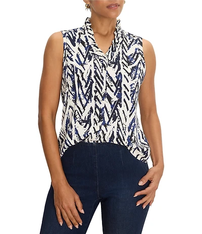 NIC + ZOE Crosshatch Ruffle Around Sleeveless Tank