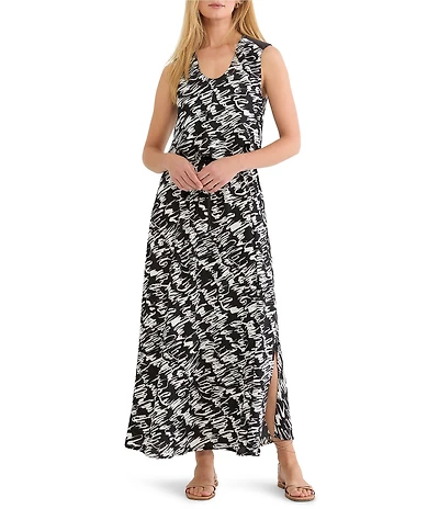 NIC + ZOE Cursive Margot Scoop Neck Sleeveless Maxi Dress
