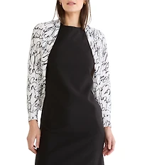 NIC + ZOE Cursive Printed Shawl Collar Long Sleeve Shrug Cardigan