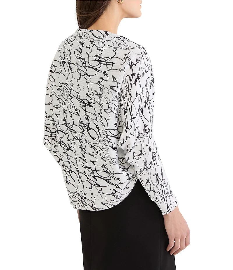 NIC + ZOE Cursive Printed Shawl Collar Long Sleeve Shrug Cardigan