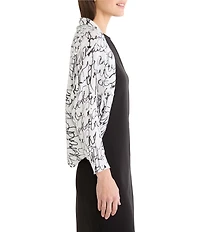 NIC + ZOE Cursive Printed Shawl Collar Long Sleeve Shrug Cardigan