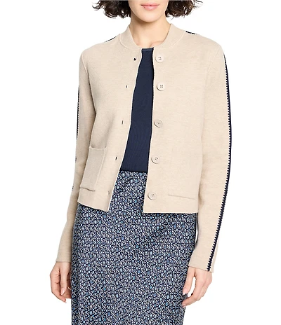 NIC + ZOE Dashing Dusk Knit Crew Neck Long Sleeve Bomber Jacket