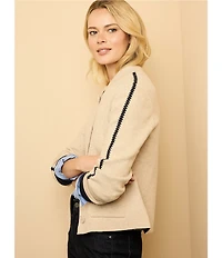 NIC + ZOE Dashing Dusk Knit Crew Neck Long Sleeve Bomber Jacket