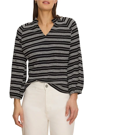 NIC + ZOE Dashing Stripe Knit Split V-Neck Bracelet Sleeve Top